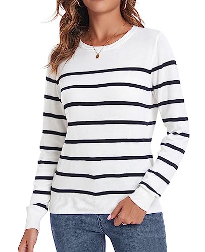 Image of QUALFORT Women's 100% Cotton Sweater, Basic Lightweight Long Sleeve Pullover