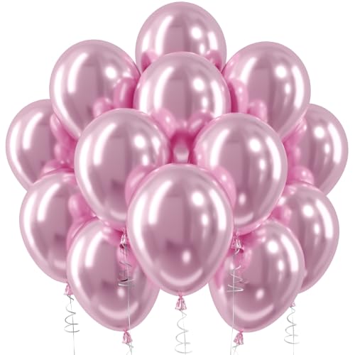 Image of Metallic Pink Balloons, 12 Inch Chrome Light Pink Latex Party Balloons | 30 Pack Pink Metallic Balloons for Birthday, Bridal Shower, Baby Shower, Gender Reveal, Boo Halloween Party Decorations