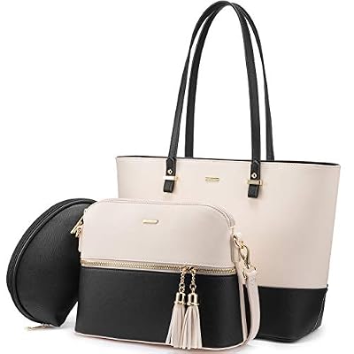 LOVEVOOK Borsa Donna Borse a Mano Donna Borse a tracolla Borse Tote elegante Pelle sintetica Borsa 3 pezzi Set Beige Nero