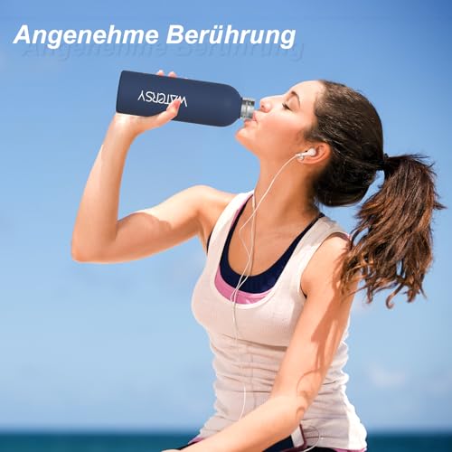 WATERSY Thermosflasche 500ml Edelstahl Trinkflasche, BPA-freie Water Bottle Auslaufsicher Wasserflasche Sport Thermoskanne 24h Kalt & 12h Warm, Dunkelblau