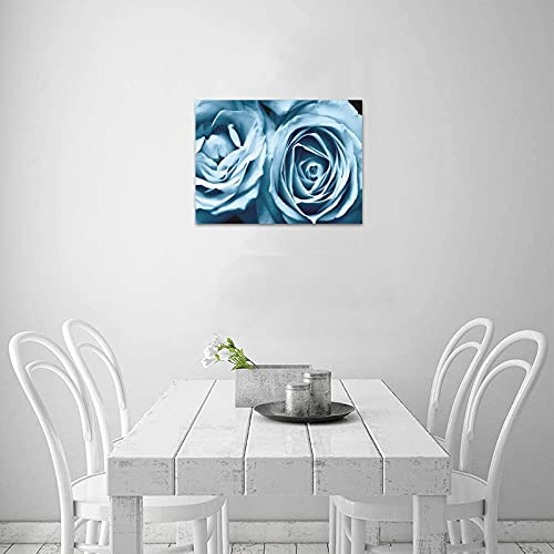 Creative Beautiful Modern Canvas Wall Art - Light Blue Rose Flower Canvas Print 16" X 12" Inch - Stretched And Framed Painting Artwork Home Decor Wall Living Room Office Canvas Art - 100% Woven Cotton Canvas Print #TOP4