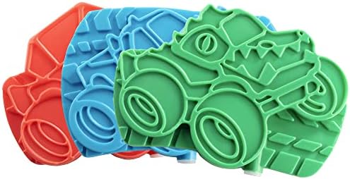Monster Truck Reusable Hard Ice Pack Set of 3 Multicolor - Thin Cooler Fits Easily Inside Kids Lunch Box, Bento, Insulated Bag- Durable, Lightweight Design - Keep Food Cold for Hours - Back to School