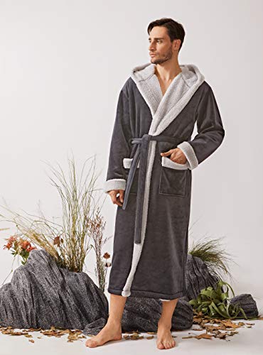 David Archy Men's Hooded Fleece Double Layer Bonded Velvet Robe Plush Soft Full Length Long Bathrobe (Xl, Dark Gray) #TOP2