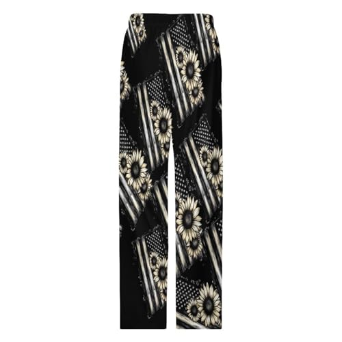 Sunflower with Usa Flag Mens Pajama Pants Loose-Fit Pjs Bottoms Lounge Pant Sleepwear with Pockets4
