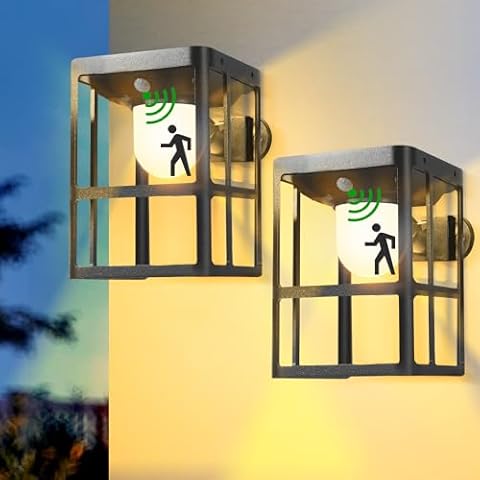ZKLiLi Solar Wall Lights Outdoor ，Solar Wall Sconce with 3 Lighting Modes & Motion Sensor，Solar Porch Lights Dusk to Dawn，Exterior Front Patio Fence Garage Decor Security Outdoor Wall Lamps Cover