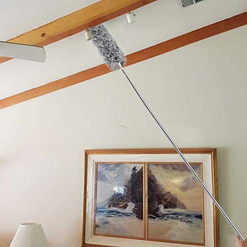 Image of Barebeauty Dusters for Cleaning,Microfiber Gap Dust Cleaner with Extension Pole 30''to100'',Reusable Bendable Long Handle Feather Duster Kit for Cleaning High Ceiling Fan(Grey)