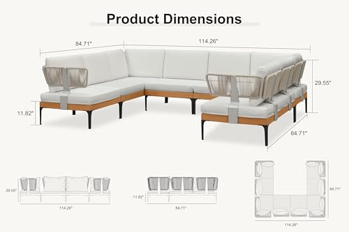 Image of PURPLE LEAF Patio Furniture Set Outdoor Sectional Sofa with Fade-Resistant Cushions and Pillows Wicker 8 Pieces U-Shaped Couch Modern Conversation Sets for Balcony Yard Garden Poolside, White