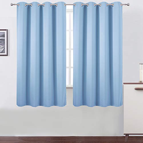 Image of LEMOMO Sky Blue Blackout Curtains 66 x 63 Inch Length /Set of 2 Curtain Panels /Thermal Insulated Room Darkening Blackout Curtains for Bedroom