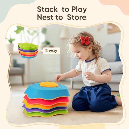 Image of G-WING Stepping Stones for Kids, 5-Piece Balance Stones with SOUND EFFECTS & Non-Slip Base, Indoor /Outdoor Motor Skills Toys for Toddlers Age 3+, Builds Coordination & Active Play - 220lb Weight Capacity