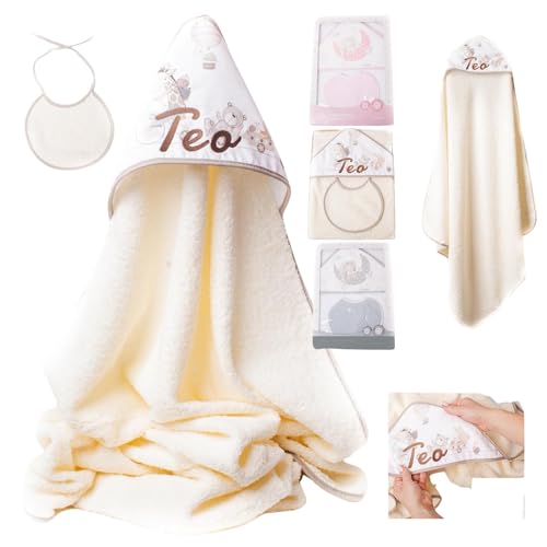 Olesea Capa de Baño -Toalla bebe recien nacido - Con Capucha Algodón 100% - Personalizada con Nombre Bordado 100 x 100 cm Regalo Originales - (Capa de Baño)