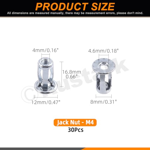 Rustark 30 Stück M4 Hohlraum Metallanker Jack Nuts Petal Expansion Nuts Dünne Befestigungen Sortiment Kit Schwerlast Jack Petal Muttern für Hohlwand Eisenblech