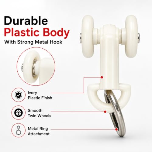 Image of FAPBADRI Jumbo Runners Sliders for M Track Curtain Channel | Heavy Duty Double Wheel Gliders | Color - Ivory | Pack of 50 Pieces