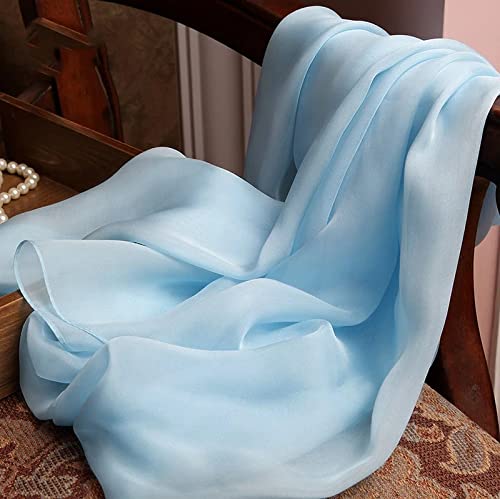 Hldeth Sky Blue 100% Real Silk Scarf Women Natural Silk Chiffon Scarf Long Silk Scarf Solid Color Silk Silk Scarf (Color : Blue, Size : 250-135Cm) #TOP2