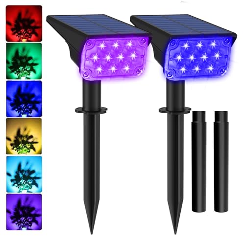 T-SUNUS Spot Solaire Exterieur RGB, Lampe Solaire Exterieur 7 Couleurs, Etanche IP65 Lumiere Solaire Eclairage Multicolore pour Chemins Jardin Cour Noël...