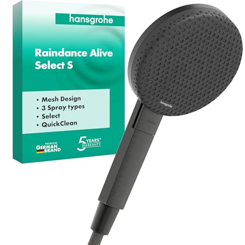 hansgrohe Raindance Alive Select S - ducha de mano, alcachofa de ducha con 3 tipos de chorro (PowderRain), cabezal de ducha redondo (125 mm), con sistema antical, cromo negro cepillado, 24500340