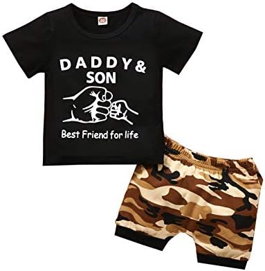 Toddler Baby Boy Summer Clothes Daddy Son Letters T-Shirts Tees Tops+Camouflage Shorts Pants Outfits 2PCS Shorts Set Clothes (Dad Son, 2T-3T)