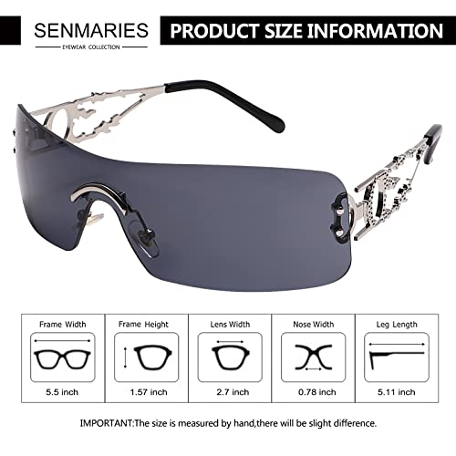 Image of SENMARIES Rimless Y2k Sunglasses For Women Men Rectangle Vintage glasses Fashion Flame Metal Sunglass Frameless Retro Eyewear
