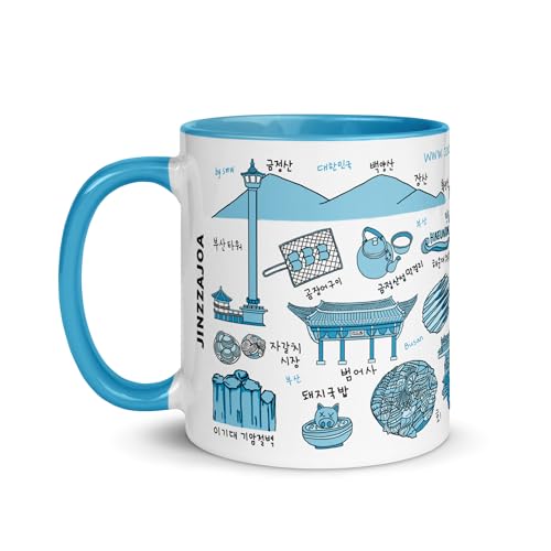 JINZZAJOA Korean Coffee Mug 11oz Ceramic, Busan Line Art