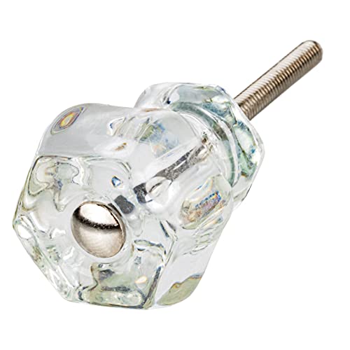 Depression Era Hexagonal Clear Glass Drawer Knob | Diameter: 1