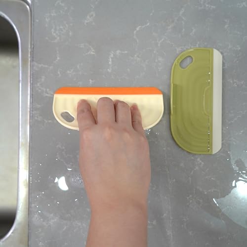 Image of SHIDOW Mini Squeegee for Countertop, Samll Squeegee for Countertop, Mirror Cleaner, Kitchen Sink Cleaner, for Home, Kitchen Countertop, and Bathroom Mirror (2 Beige + 2 Green)