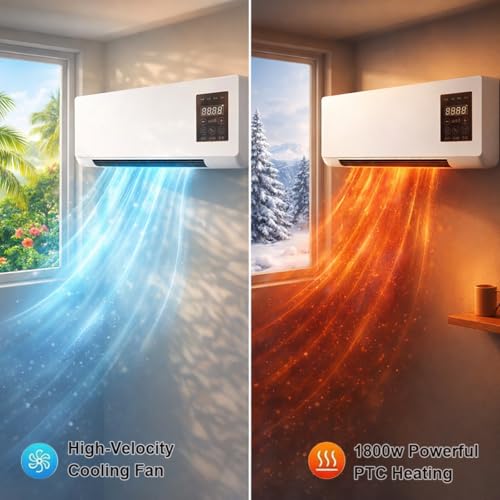 Portable Air Conditioner Fan, 2 in 1 Cooling Fan & 1800W Electric Heater Unit, Smart Small Wall Mounted Space Heater with Remote, Air Conditioner for Bedroom Garage Indoor Use (White) - Image 4
