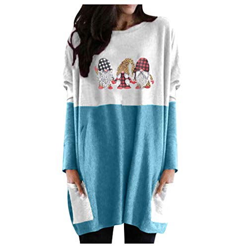 Damen Weihnachtspullover mit Wichtel Santa Dolls Druck Weihnachtsmotiv Langarmshirt Rundhals Festlicher Oberteil Longshirt Frauen Casual