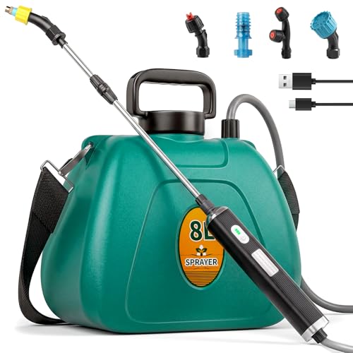 Battery Powered Garden Sprayer 2 Gallon, 7.4V High Pressure Rechargeable Weed Sprayer with 3...