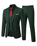 YND Men's Slim Fit 3 Piece Suit Set, One Button Solid Blazer Vest Pants with Tie, for Wedding Party Proms and Business, Deep Green