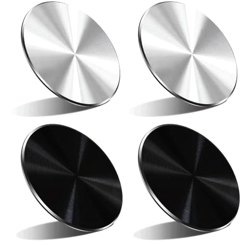 ZAMXHUG 4pcs Placas de Metal de Repuesto - Láminas Metálicas Magnético Delgada, Soporte de teléfono de Coche Adhesivo CD de Metal para Montaje de Coche Kits, para Soporte Movil Coche Imán(Negro/plata)