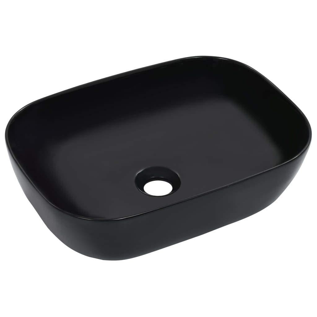 Lavabo in ceramica nera, 45,5 x 32 x 13 cm, lavabo da appoggio per bagno degli ospiti, WC, ristrutturazione, ristrutturazione, con finitura lucida e facile pulizia