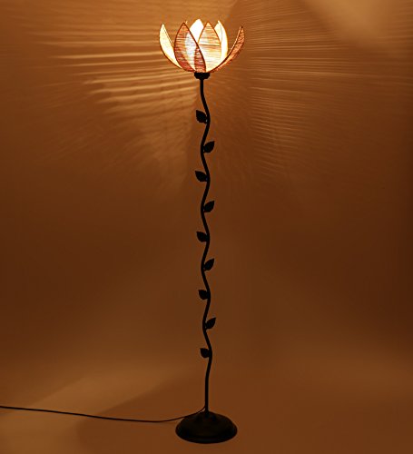 Image of Rose Bamboo Shade Floor Lamp (H-24 Inches, Beige) Decorative Standing Lamp for Living Room, Bedroom & Home Decor, Lampshade Corner Floor Light for Hall, Study, Office & Night Ambient Lighting