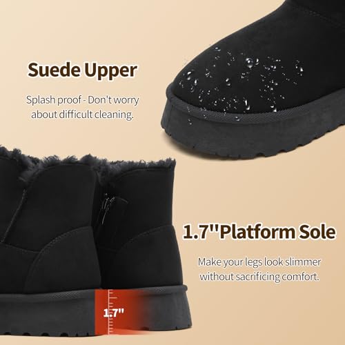Image of THATXUAOV Womens Ankle Winter Boots, Anti-Slip Suede Mini Boot For Women,Side Zipper Platform Slip On Snow Boots With Fur Lining
