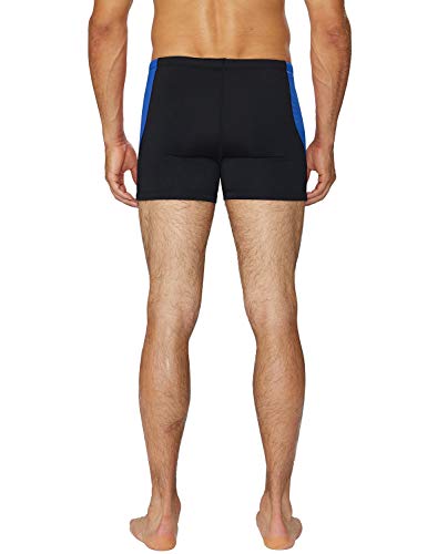 BALEAF Mens\' Athletic Durable Training Polyester Quick Dry Compression Square Leg Jammers Swim Brief Swimsuit Black/Blue Size 36