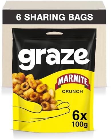 Marmite Crunch - Savoury Snacks with 30% less fat than average crisps - High in Fibre, Sharing Bags - Packaging may vary - (6 x 100g Sharing Bags)