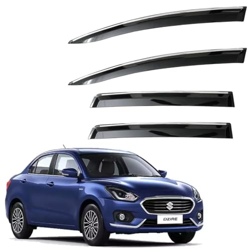 Image of CAR SAAZ Non-Breakable Smoke Door Visor for Swift Dzire Type 4-5 (2017-2024)| Premium Sun, Rain Wind Deflector | Strip Side Door Rain Visor - Set of 4 Pcs