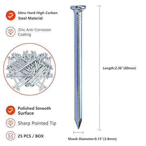 Image of 15pcs 3-1 /3 inch Wall Nails,Galvanized Hardware Nails,Good Hardness Masonry Nails for Hanging Pictures,White Zinc Plated Concrete Nails