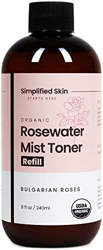 Rose Water Spray for Face & Hair (Refill) - Organic USDA Certified Rosewater Facial Toner - Alcohol-Free Makeup Setting Hydrating Face Mist - Anti-Aging Toner Spray - 8 Fl Oz