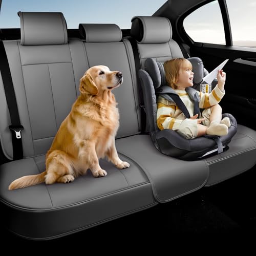 Image of Coverado Back Seat Cover, Gray Seat Covers for Cars, Waterproof Back of Car Seat Protector for Kids, Nappa Leather Car Seat Cushion, 3-Pieces Universal Fit Most Cars Interior Backseat Covers