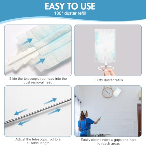 36 Pack 180° Duster Refills for Swiffer Duster Kit, with 1 Telescoping Handle for Multi Surface Dusters Heavy Duty Refill, 4X Electrostatic for Cleaning Furniture, Blinds, Electronic, Glass, Car. - Image 5