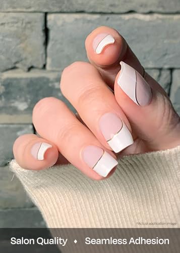 Image of ohora Semi Cured Gel Nail Strips (N Sylph) - White, French, Works with Any UV /LED Lamps, Salon-Quality, Long Lasting, Easy to Apply & Remove - Includes 2 Prep Pads, Nail File & Wooden Stick