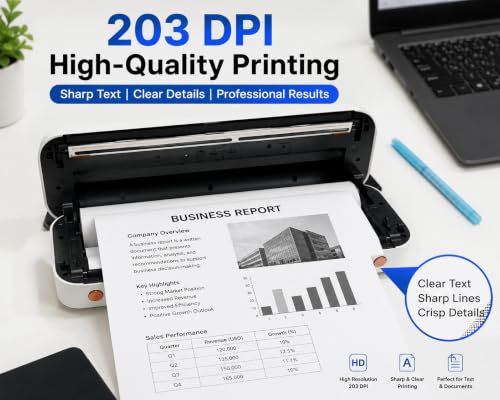 Image of A4 Wireless Mini Thermal Printer, Inkless Portable Printer with 203 DPI, Bluetooth & USB Connectivity, for Students Office Home Business Invoices Receipts Documents Travel