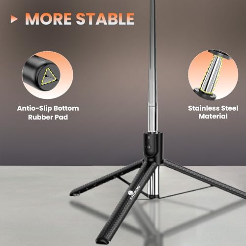 Image of Kratos K50 Selfie Stick Tripod with Light, 67 inch /170CM Reinforced Tripod for Mobile Phone,Multi-Functional Bluetooth Long Selfie Stick for Travel,Vlogging,Compatible with iPhone and All Smartphones