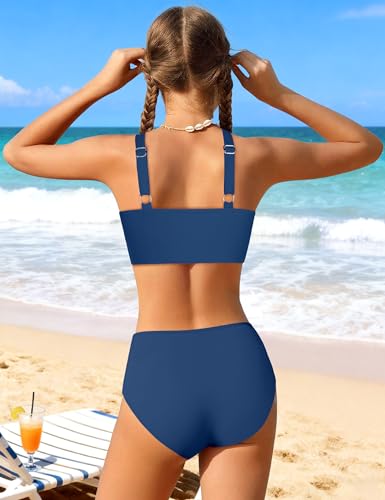Image of Girls Swimsuits 2 Piece Bikinis Set Colorblock Bathing Suits Criss Cross Strap Girls' Swimwear