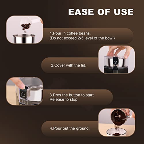 Huogary Electric Coffee Grinder - Coffee Grinder Stainless Steel Blade Removable Bowl,Spice Grinder One Touch Push-Button Control, Coffee Bean Grinder Also Suitable For Spices, Herbs, Grains（Black） #TOP4