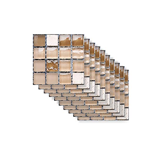 Hiser Adesivi per Piastrelle da Cucina Mosaico 3D Creativo 10 Pezzi Impermeabile Adesivo da Parete Formato Autoadesivo Decorativo per Cucina Bagno Decorazioni Casa (Gelatina,10x10cm)