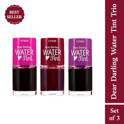 Image of ETUDE Dear Darling Water Gel Luminous Lip & Cheek Tint Most Loved Shades| Long Lasting, Waterproof, Smudgeproof |Korean Makeup|Strawberry, Red Grapefruit, Grape- Pack of 3