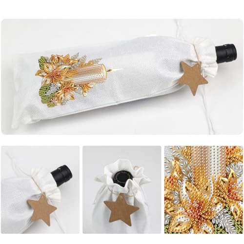 Image of DIY 5D Diamond Painting Gift Wrap, Special Shaped Diamond Art Linen Cover for Champagne Bottles, Party Supplies for Christmas Wedding Birthday Holiday (Candle)
