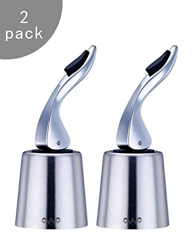 OWO Wine bottle Stopper with Stainless Steel, Wine Preserver, Decorative Wine Saver Vacuum Plug with Silicone, Expanding Beverage Bottle Stopper, Reusable Wine Cork Keeps Wine Fresh (Silver)