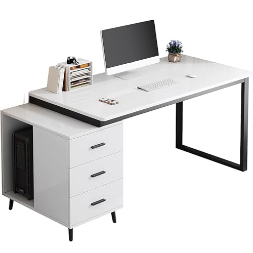 Escritorio moderno para computadora con cajón de almacenamiento, escritorio para juegos para oficina en casa, estudio, mesa de escritura, estación de trabajo con diseño contemporáneo