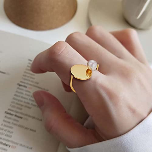 Handmade Geometric Pearl Gold Plated Statemnet Ring Minimalist For Women Engagement Ring For Girls Birthday Gift Wedding Valentine's Day (Style1) #TOP5